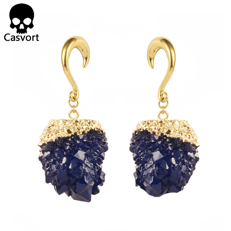 Casvort new arrival hook ear plugs resin dangle ear tunnel stainless steel gold ear weight ear gauges body piercing - Окраска металла: black 1