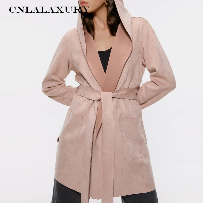 

Cardigan trench coat women luxury deerskin suede elegant Female coat Double-breasted slim Ladies casual coats Casaco Feminino