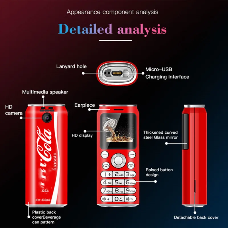 Самый маленький мобильный телефон SATREND K8 Mini Cola в форме мобильного телефона Bluetooth Dialer Мини-запись звонков детский мобильный телефон