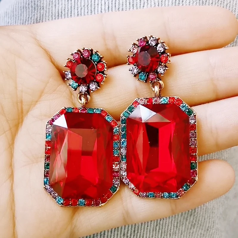 ZX Wholesale Luxury Banquet Large Rectangle Rhinestone Statement Drop Earrings Wedding Party Crystal Big Dangle | Украшения и