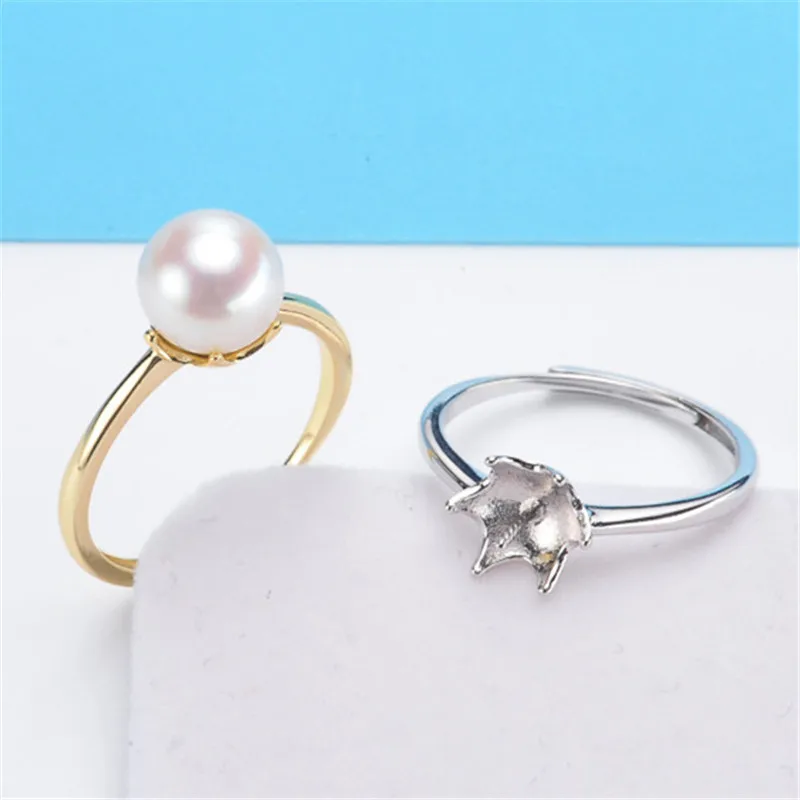 

925 Sterling Silver Pearl Ring Sets, Ring Findings, Adjustable Ring Jewelry Parts Fittings Charm Accessories Silver Jewellery