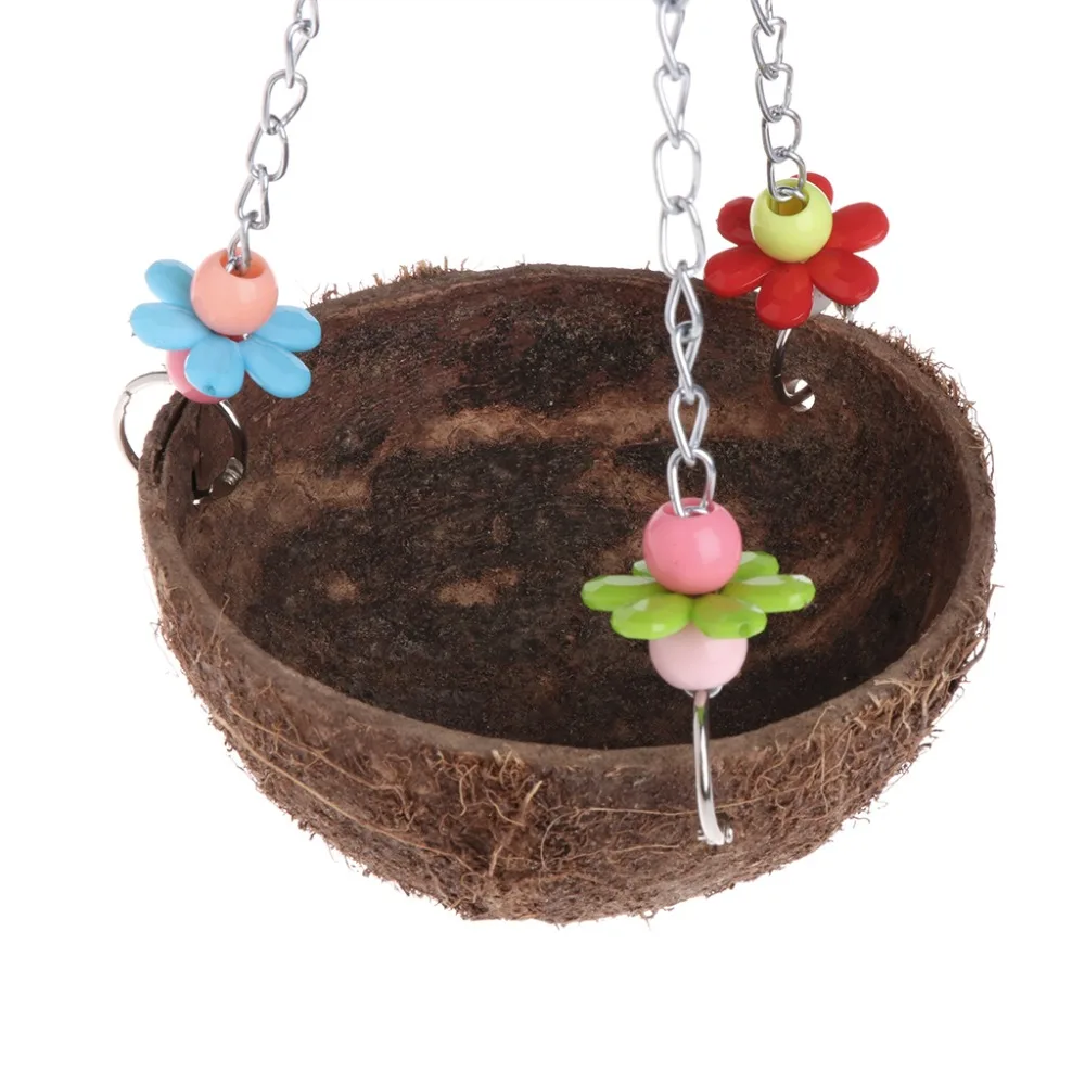 Natural Coconut Shell Bird Nest Cage Feeder Hanging Standing Toys For Pet Parrot Bird Nest bird house