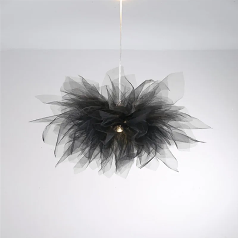 

Romantic LED Pendant Lights Organza Lampshade For Dining Room Bar Hanging Lamp Restaurant Decoration Girls Bedroom Lamps