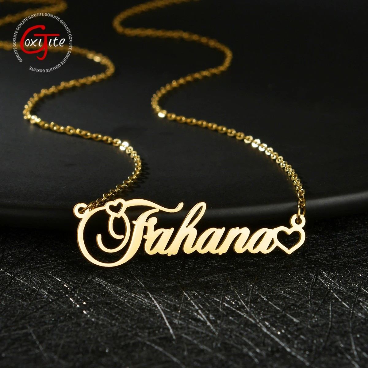 

Goxijite Handmade Personalized Tiny Heart Cursive Nameplate Necklaces Name Pendant Choker Customized Jewelry Birthday Gift