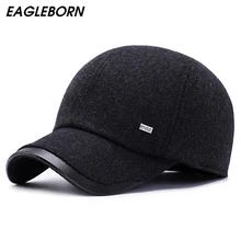 EAGLEBORN New Winter Snapback Baseball Cap Dad Hat Caps Leisure Felt Wool Cap Ear Adjustable Warm Black Baseball Dad Cap