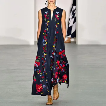 

BacklakeGirls 2020 Vintage Print Dress 2020 Summer Fashion Plus Size 3XL Flower Printed Loose Long Maxi Dress Robe Longue