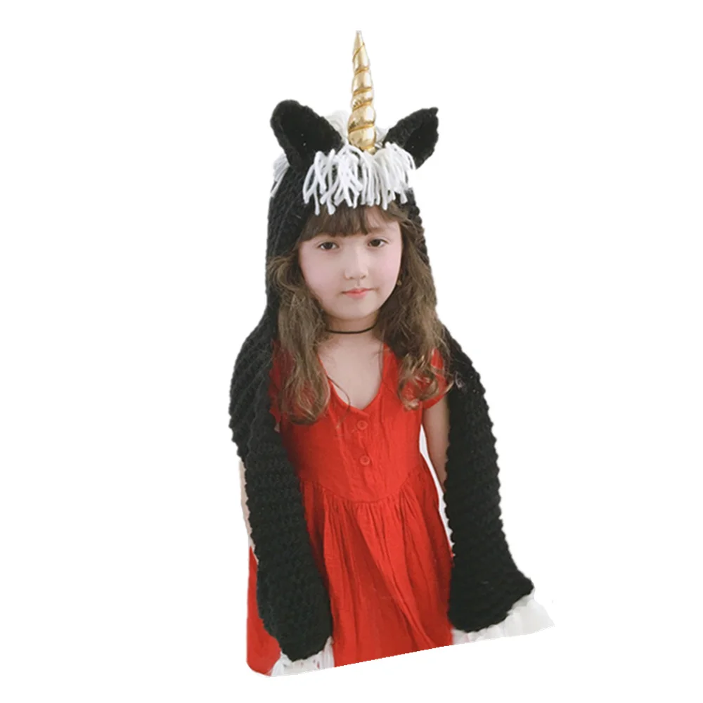 Зимние детские Unicorn шапки крючком мультфильм с шарфом карман с капюшоном вязаная шапка Косплей фотографии для мальчиков и девочек