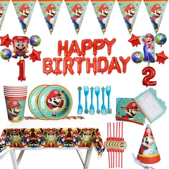 

Super Mario Theme Party Paper Plate Cup Napkin Banner Tablecloth Candy Box Card Straw Kids Boy Happy Birthday Party Decor