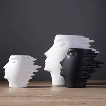 

Creative Nordic Style Simple Black and White Matte Vase Flower Pot Character Avatar Living Room Decoration Office Home Decor