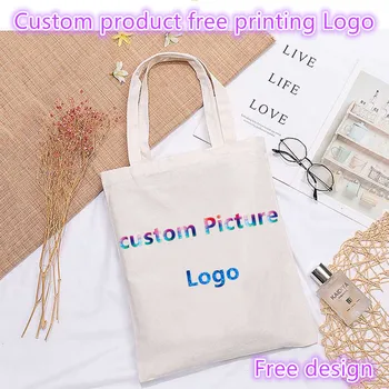

20pcs Custom Product Free Print Logo cottton shopping bags reusable women shoulder bag canvas tote bags Multiple sizes