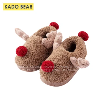

Christmas Baby Boys Girls Cartoon Deer Home Slippers Kids Fur Plush Winter Shoes Toddler Indoor Slides Children Flat Flip Flops