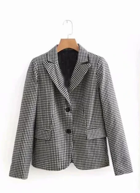 

Western Style WOMEN'S Dress 2019 Autumn New Style Two-Button Slim Fit Plaid Suit Jacket Women's