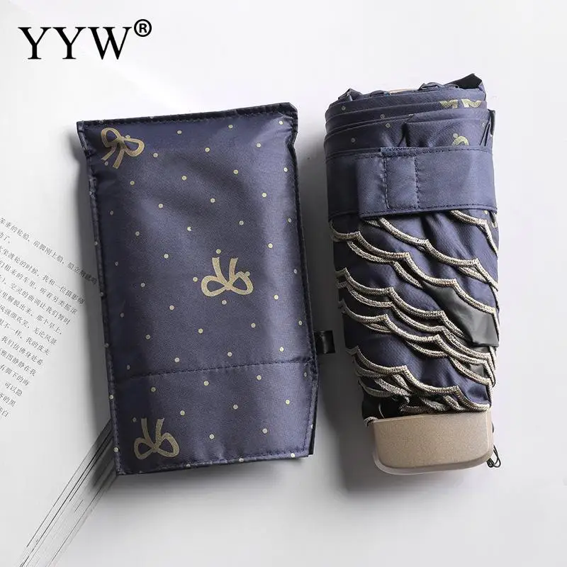 navy blue Складной Зонтик Для женщин зонты для дождь и солнце Paraguas анти-УФ зонтик винил эпонж Ambrella бантом зонтик - Цвет: navy blue
