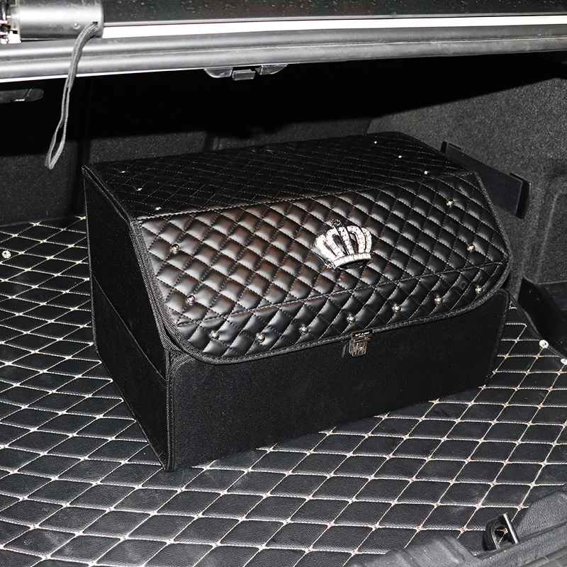 

Trunk Organizer and Storage with Cover Foldable Box for Car Useful Auto Accessories Diamond Crown Decoration