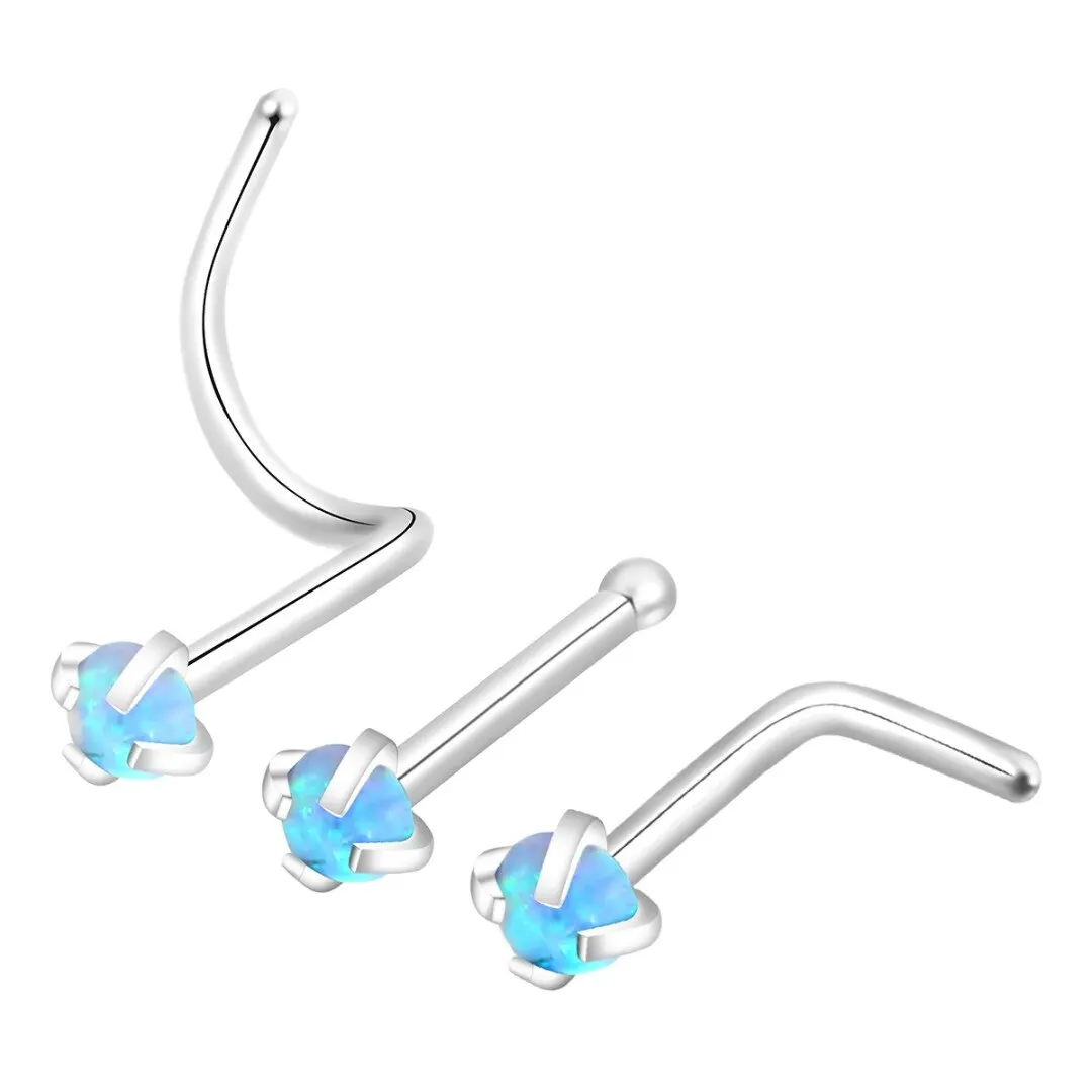 3Pcs/lot Surgical Steel Opal Crystal L Bend Screw Nose Ring Piercing Jewelry For Women Trendy Charm Nose Stud Ring Body Piercing