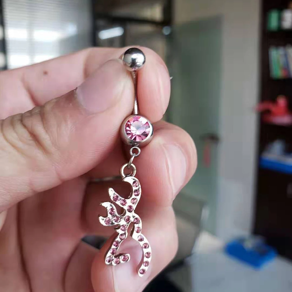 1pc Deer Head Belly Button Ring for Women 14g Sexy Surgical Steel