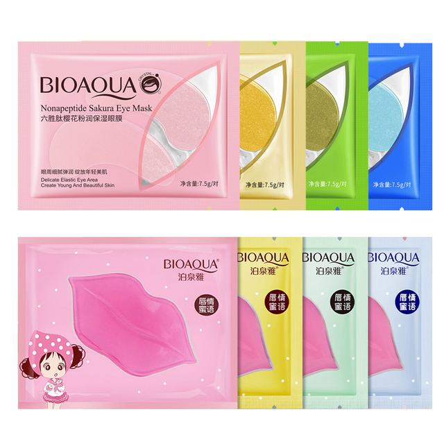 Eye Mask Combination 4pcs Moisturing Nourishing Lips Mask 4Pairs Collagen Anti-Aging Wrinkle Dark Circles Eye Patch Skincare