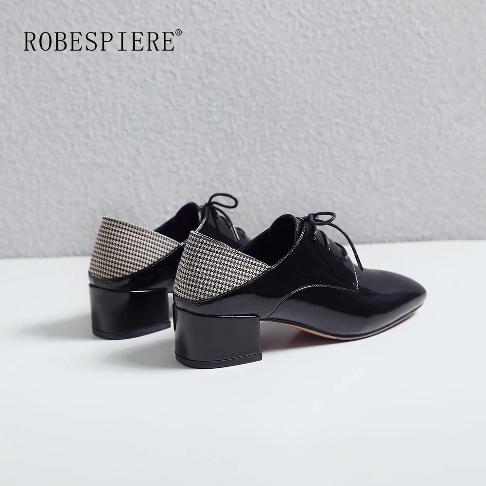 ROBESPIERE/Туфли-оксфорды в британском стиле; Новинка; женские повседневные туфли-лодочки из лакированной кожи на толстом каблуке; Женская обувь в стиле Дерби на шнуровке; A72