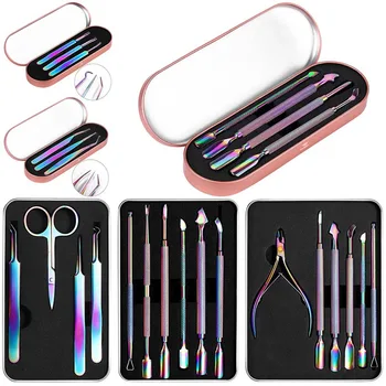 

Multi-Type Rainbow Stainless Steel Nail Art Tools Cuticle Pusher Dead Skin Fork Gel Remover Nipper Tweezer Pedicure Manicure Set