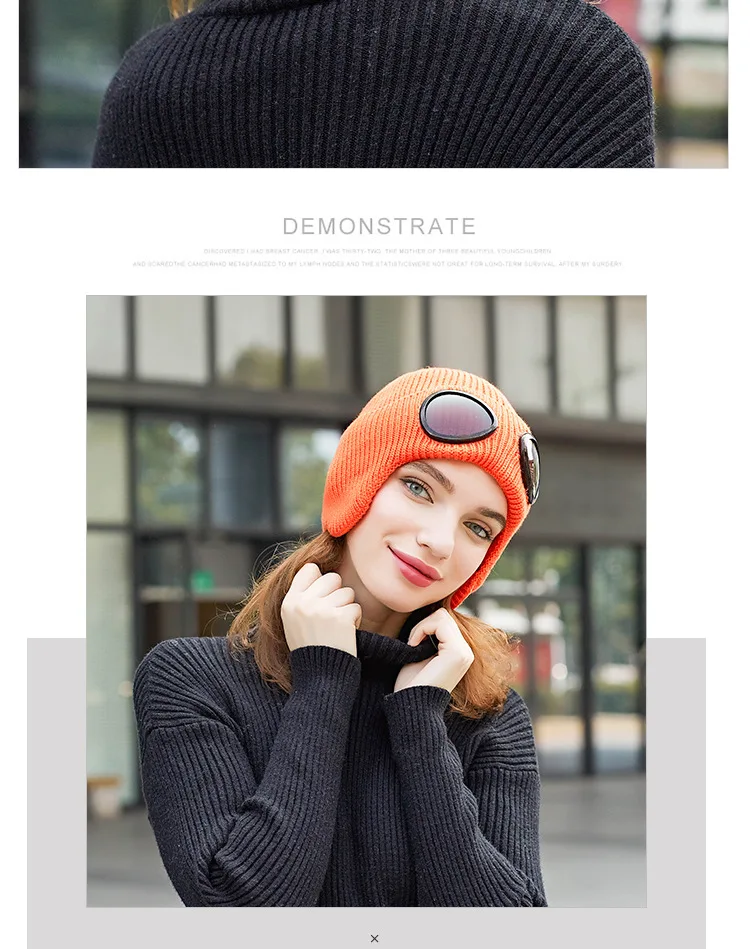 Теплая зимняя вязаная шапка skullies beanies, женская брендовая Высококачественная зимняя женская ветрозащитная теплая шапка с глазами, вязаные шапки