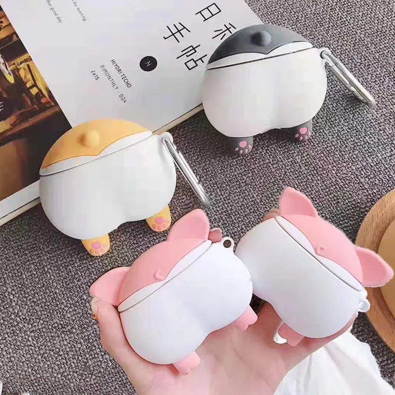 For Apple AirPods Case 3D Cute Cartoon Animals Funny Pig Ass Puppy Dog Corgi Butt Wireless Earphone Headset Cover for Airpods 2 |
