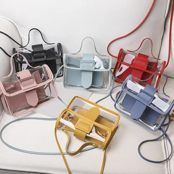 

Women's Transparent Square Bags 2020 Trendy Clear PVC Small Shoulder Bag Messenger Clear Bags Sweet Candy Color Jelly Bags