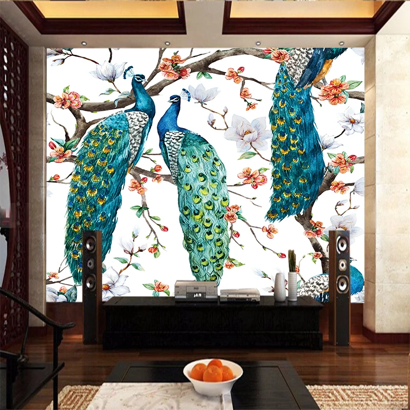 Creative-Animal-Peacocks-Stand-tree-PVC-Poster-Canvas-Art-Paintings-Wall-Living-Room-Bedroom-Home-Decoration