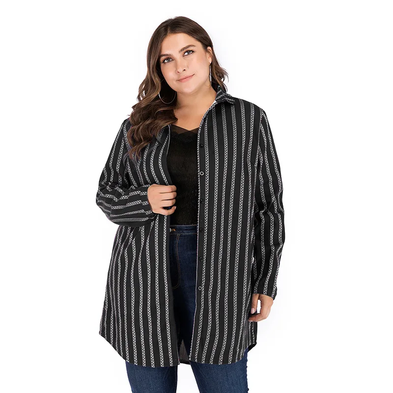 Большие размеры длинные пальто для зимы для женщин полосатый принт толстый теплый меховое Женское пальто свободные большие размеры Ireegular пальто женская одежда - Цвет: Черный
