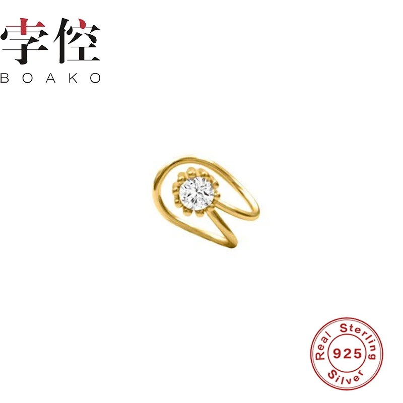 

BOAKO Line Single Diamond Geometry Clip Earring 925 Sterling Silver Earrings For Women Zircon Earring Silver Jewelry Brincos