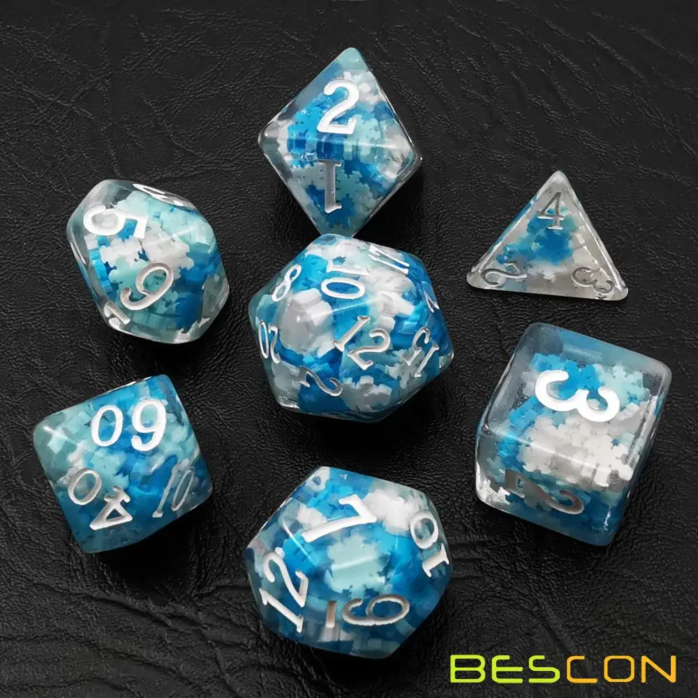 Bescon Snowflake Polyhedral Dice Set, Snowflake Poly RPG Dice set of 7 4
