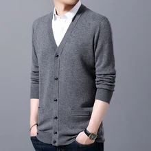 Мужской кардиган, шерстяной однотонный кардиган для мужчин,, Повседневный, Осень-зима, свитер для мужчин с v-образным вырезом, серый, темно-синий, красный, вязаный свитер для мужчин