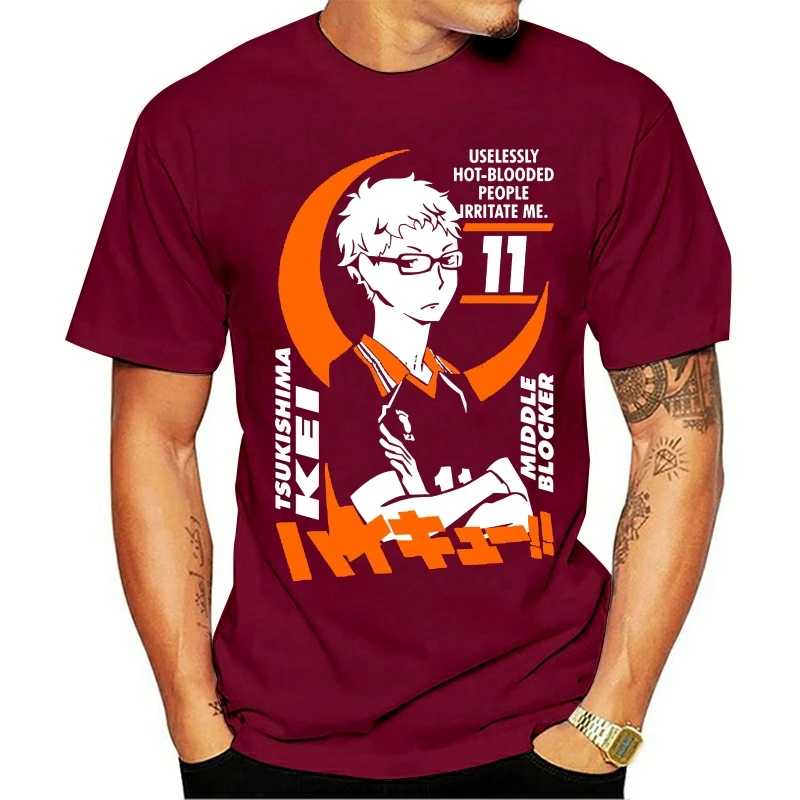 

Tsukishima Kei Haikyuu T-shirt For Men Dropshipping Summer Short Sleeve Cotton Plus Size Custom Team Tee 4XL 5XL 6XL