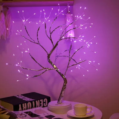 LED Night Light Mini Christmas Tree Copper Wire Garland Lamp For Kids Home Bedroom Decoration Decor Fairy Light Holiday lighting 108LED pink