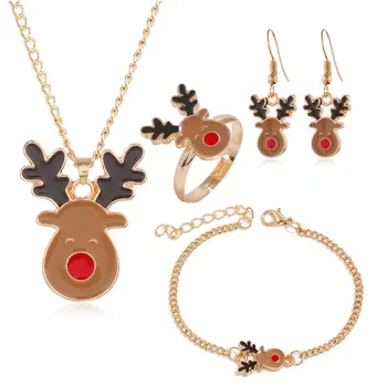 

Christmas Necklace Santa Claus Necklace Gift Xmas Pendant Decor Christmas Women Jewelry Elk Earring Ring Xmas Dress Accessory
