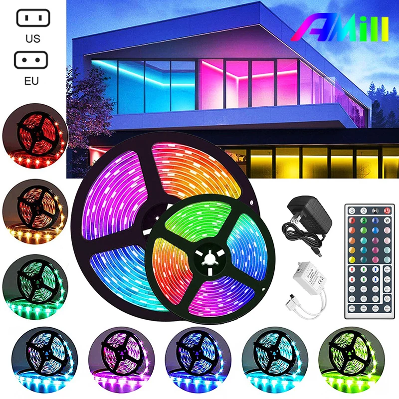 

RGB LED Strip 2835 SMD 5M Led Light Tape DC 12V Flexible Ribbon lamp diode Ribbon Flexible Controller+Adapter EU/US for Bedroom