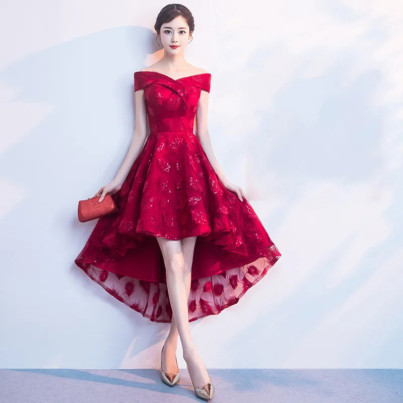 Bridesmaid dress lace red dress banquet dress cheongsam modern sexy slim temperament elegant new dress chinese dress girl