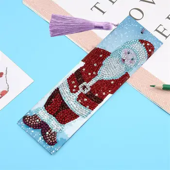 

1PC 5D DIY Diamond Painted Leather Bookmark With Tassel Special Shape Diamond Embroidery Book Logo W8F0