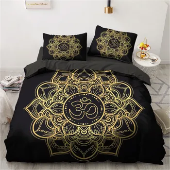 

3D Bedding Sets Duvet Quilt Cover Set Comforter Bed Linen Pillowcase King Queen 203x230cm Size Black Gold Design Printed