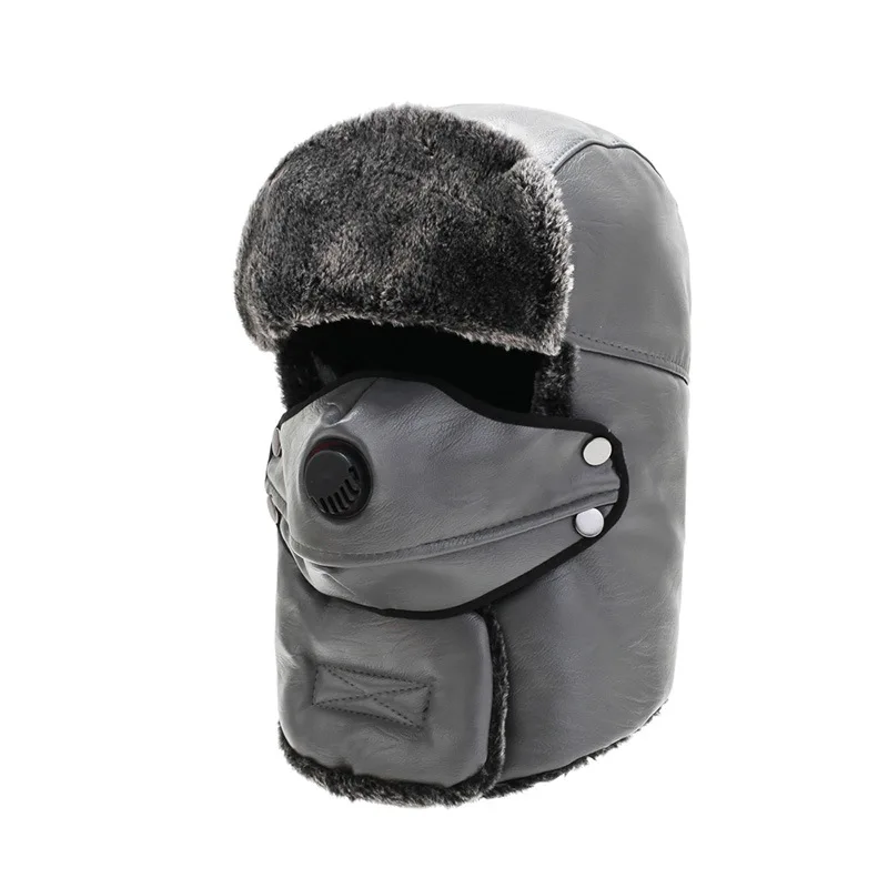 HC001-57-GRAY Новое поступление из искусственного кожаные наушники съемная маска дизайн шапка-ушанка езды на велосипеде на открытом воздухе ветрозащитные Обувь на теплом меху Шапки для Для женщин русская меховая шапка - Цвет: HC001-57-GRAY