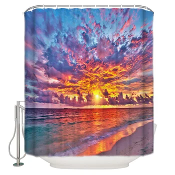

Maldives Sunset Sea Beach Scenery Pattern Shower Curtains Polyester Fabric Waterproof Bath Curtain