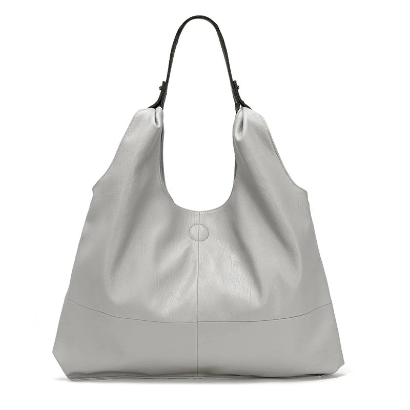 Light grey Новые женские кожаные сумки из мягкой овчины, вместительные сумки, модные сумки на плечо - Цвет: Light grey