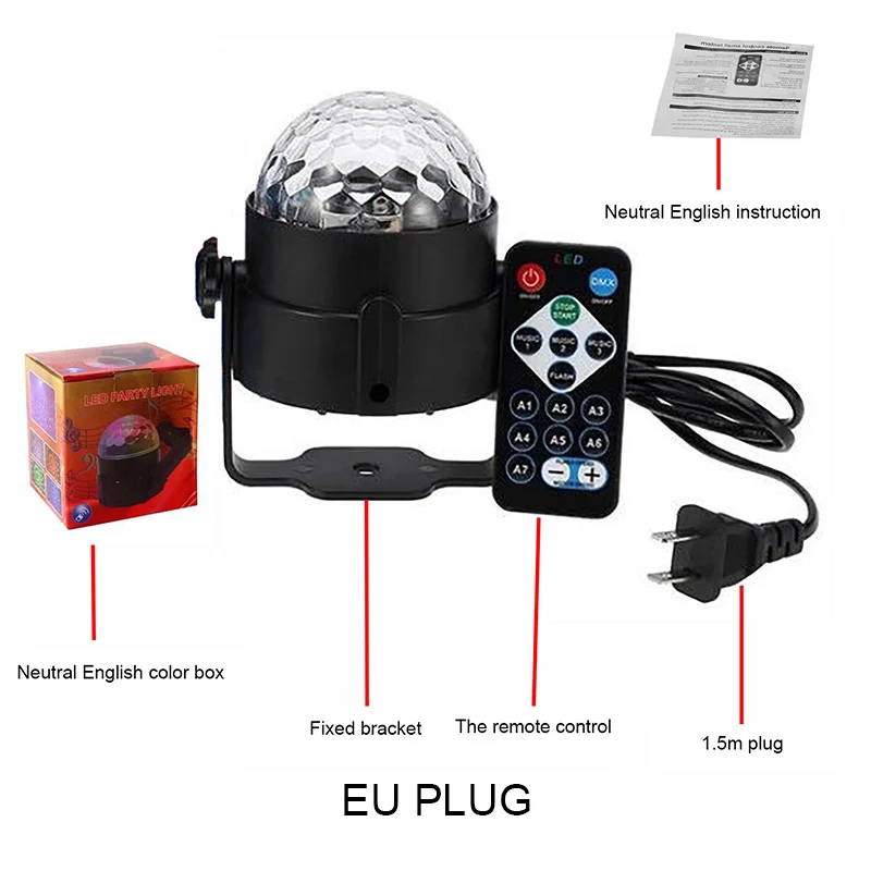 Christmas Activated Rotating Disco Ball Party Lights Strobe LED Stage Lights Decorations For Home KTV Xmas Wedding Show New Year - Цвет: EU plug