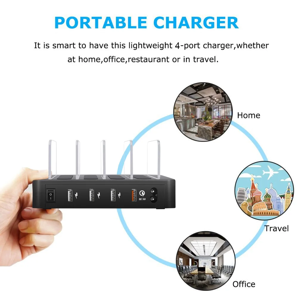 QC3.0 настольное зарядное устройство USB мульти 4 порта Подставка для зарядки 5 В/2.4A универсальная USB зарядная станция для телефона для мобильного телефона планшета