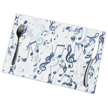 

Tableware Pad Placemats 6 PcsTable Mat Non-Slip Abstract Music Notes Bass And Treble Clefs Placemats for Dining Table