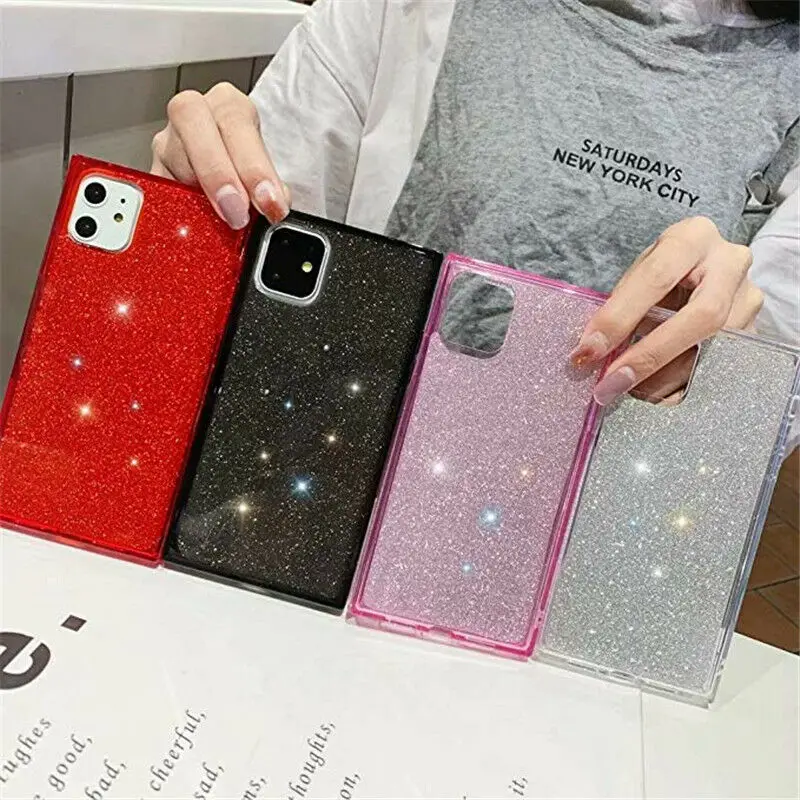 Квадратный ударопрочный чехол для телефона iPhone 11 Pro Max 6 7 8 X XR XS блестящий мягкий