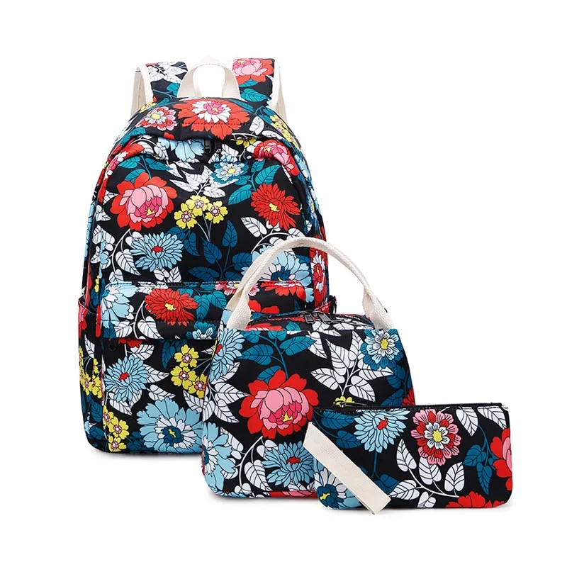 black flower Подростковый рюкзак для школьниц, легкий водонепроницаемый нейлоновый детский школьный рюкзак, дорожный рюкзак, милый студенческий рюкзак - Цвет: black flower