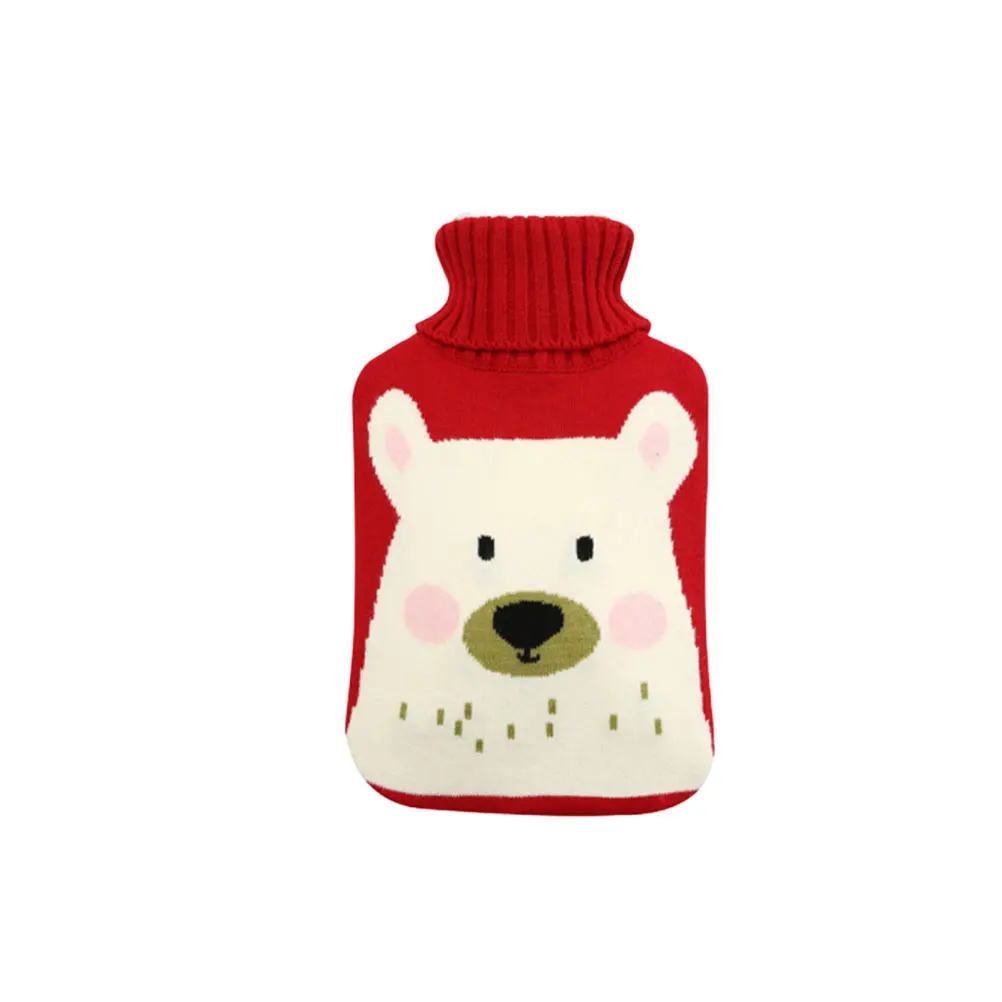 White Bear Грелка 2000 мл грелка для рук сумка для горячей воды и чехол переносная многоразовая грелка с вязаным контейнером резиновый мешок - Цвет: White Bear