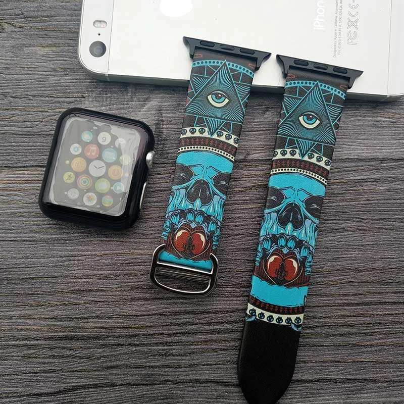 Хип-хоп натуральная кожа ремешок для Apple watch 38 мм 40 мм 42 мм 44 мм Ван Гог арт браслет с принтом ремешок для iwatch серии 5 4 3 2