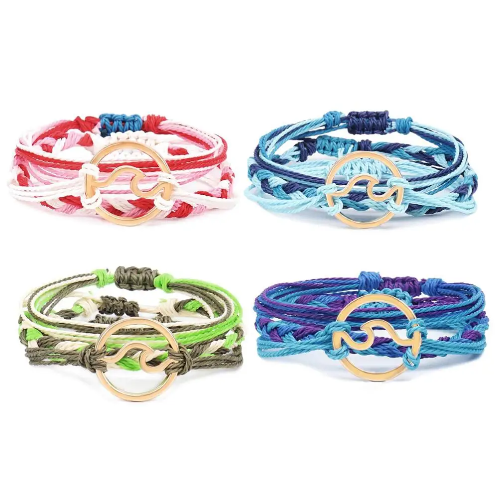 Multicolored Waxed String Wave Charm Sailor Knot Handmade Bracelet Women Men Daisy Sunflower Adjustable Beach Surf Jewelry Gift | Украшения
