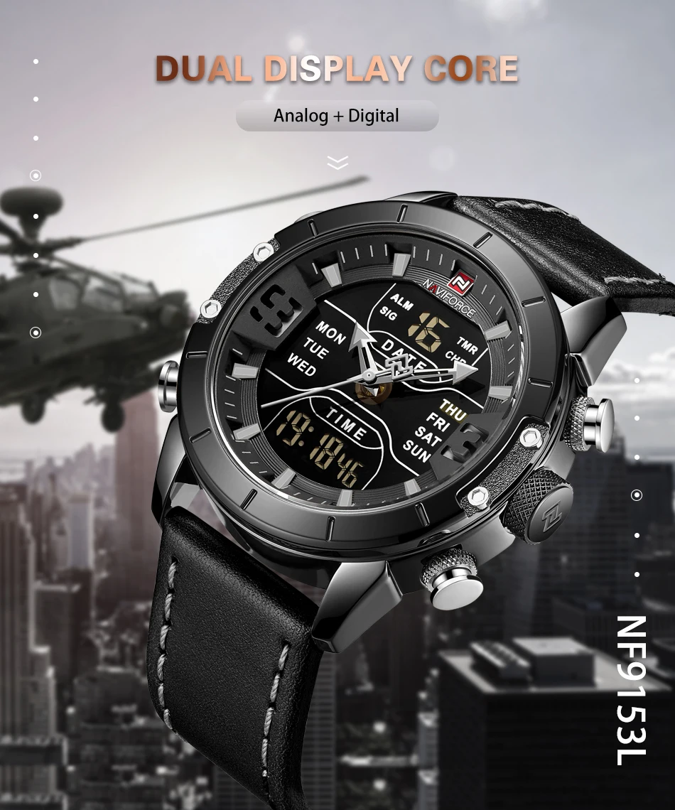 NAVIFORCE Топ Роскошные, спортивные и фирменные мужские часы светодиодный цифровые водонепроницаемые часы модные кварцевые Военные Наручные часы Relogio Masculino
